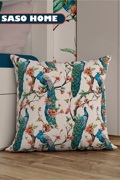 SasoHome Cadou decorativ cu model de păuni tropicale husă de pernă