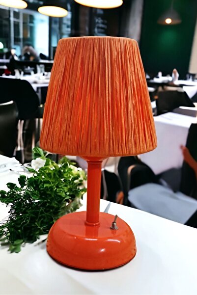 Bubihome Turuncu Kablosuz Pilli Led Abajur, Turuncu Metal Ayaklı Masa Lambası