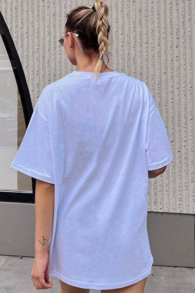 Swist Tricou alb cu imprimeu oversize Coasta de Vest pentru femei