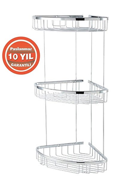 ÇELİK BANYO Paslanmaz Pirinç Zerrin 3'lü 22*22 Cm Şampuanlık Banyo Rafı