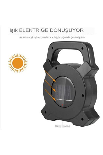 Reidan Ledli El Tipi Fener Işıldak Kamp Lambası Solar Panel Işıldak Şarjlı Güneş Enerjili Işık Lamba