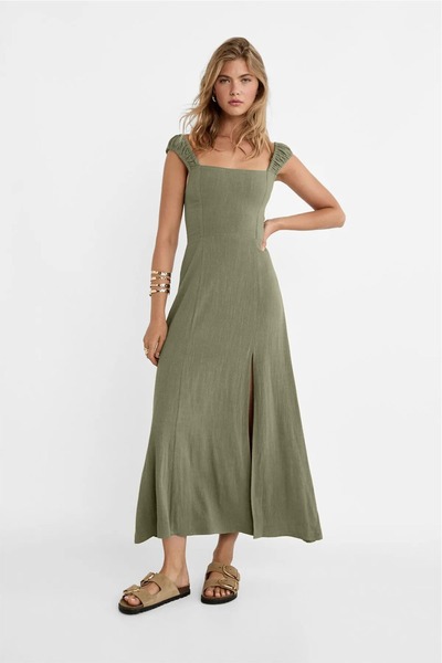 The Moda Linen Blended Midi Dress - Cross Flowing Back Detail