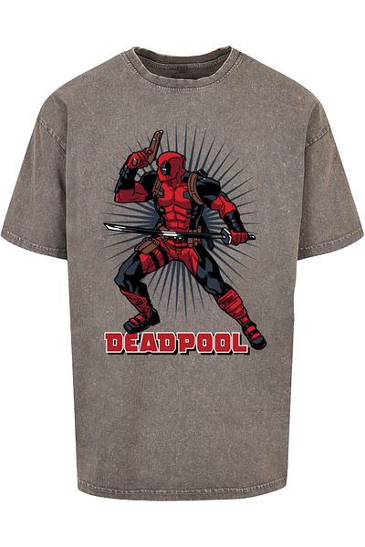 ABSOLUTE CULT Herren Deadpool - Gun Sword Burst Acid Washed Oversize-T-Shirt