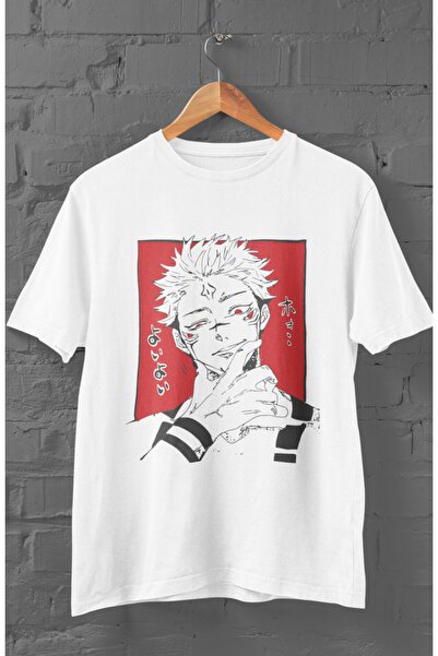 Fuddy Moda تي شيرت مطبوع للجنسين من Sukuna Manga Vers 2، تي شيرت أبيض مطبوع ع...