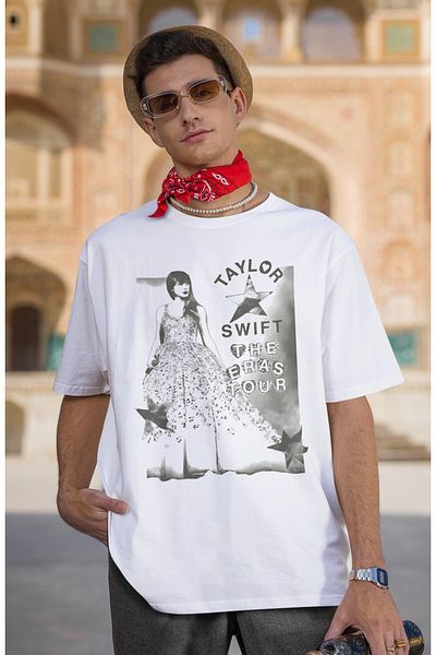 Fuddy Moda Taylor Swift Printed Unisex Oversize T-Shirt - Λευκό