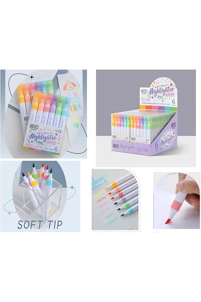 Fosforlu Pastel Highlighter 6 Color Brush Tip Pen