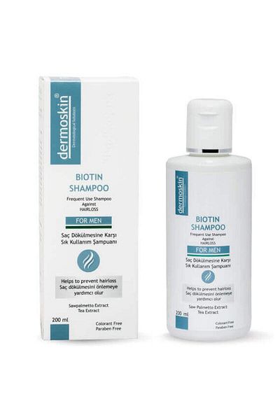 Dermoskin 200 ML Biotin Men's Shampoo - Special Anti-Spill and Teeth Whitening Conditioner