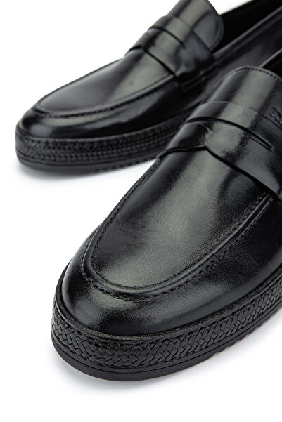 Tamer Tanca Erkek Hakiki Deri Siyah Deri Loafer Ayakkabı