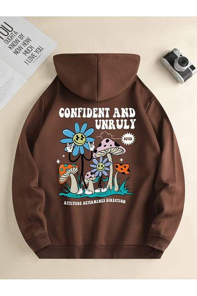 AMMA Χειμερινό φούτερ Unisex Oversize - 3 κλωστές, με κουκούλα, εμπριμέ