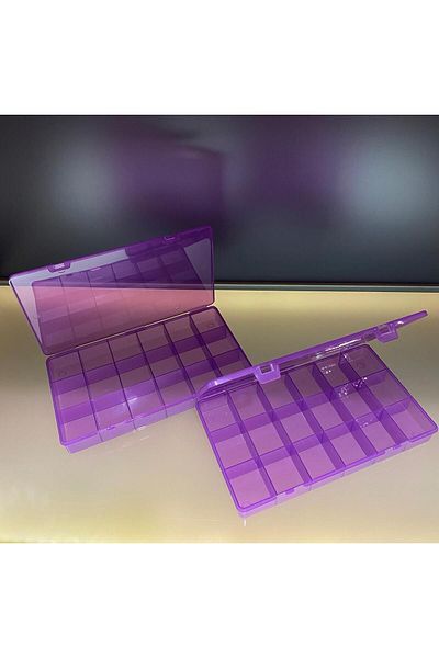 Bayev 2 Pieces Transparent Purple 18 Compartment Jeweler's Buckle Ring Storage Box
