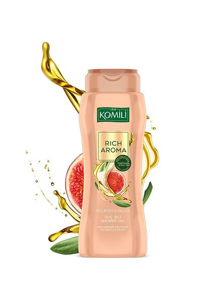Komili جل استحمام ريتش أروما لتغذي وترفيه - بذور التين وزيت الزيتون - عطر يدوم طويلاً - 500 مل