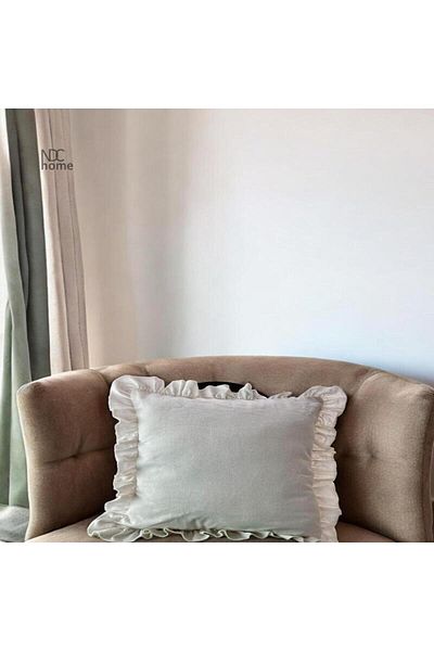 NDC HOME Ακατέργαστο μαξιλάρι λινό κρέμα βολάν - Κάλυμμα (43 x 43 )
