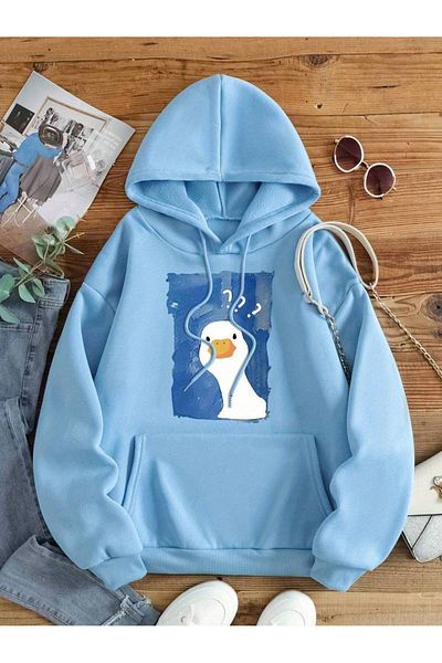 AMMA Χειμερινό φούτερ με στάμπα πάπιας Unisex Oversize - Φούτερ με κουκούλα με 3 κλωστές
