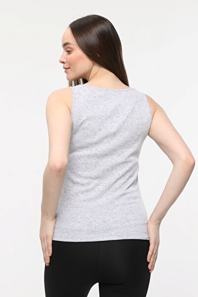 defys Women's U-Neck Zero Sleeve Regular Fit Basic Wide Strap T-Shirt Gray Melange