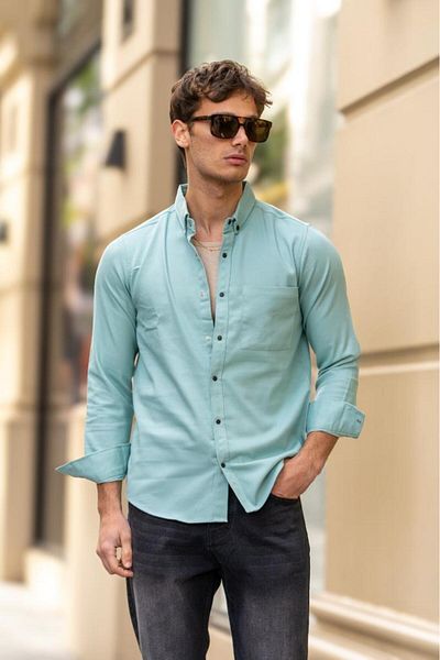 Decas Πουκάμισο Water Green Grinder Slim Fit - με κουμπωτές τσέπες και κουμπιά