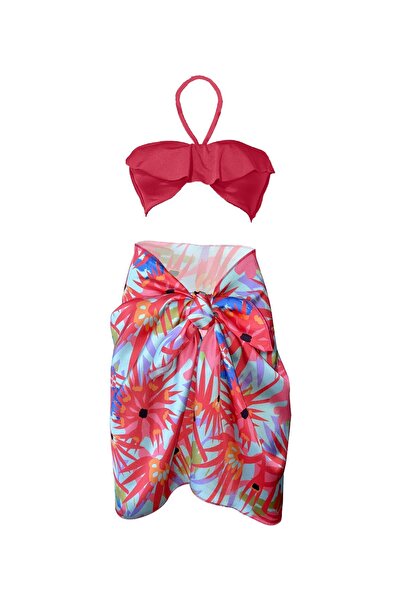 Bolder Pareo transparent satinat cu flori de gerbera roz Sakura (147*55)