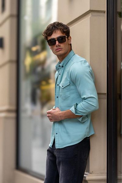 Decas Πουκάμισο Water Green Slim Fit - με τσέπες και κουμπιά