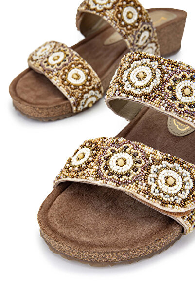 LAZAMANİ Lazamani Beige Vegan Women's Slippers - Plain Design