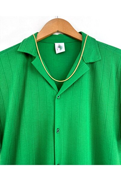 HAWKKİNG Ανδρικό καλοκαιρινό κοντομάνικο πουκάμισο με πράσινο σχέδιο από βαμβάκι