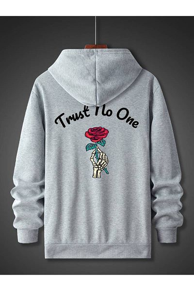 AMMA Unisex Oversize φούτερ με κουκούλα - Trust No One Printed, 3 Thread Winter Hoodie