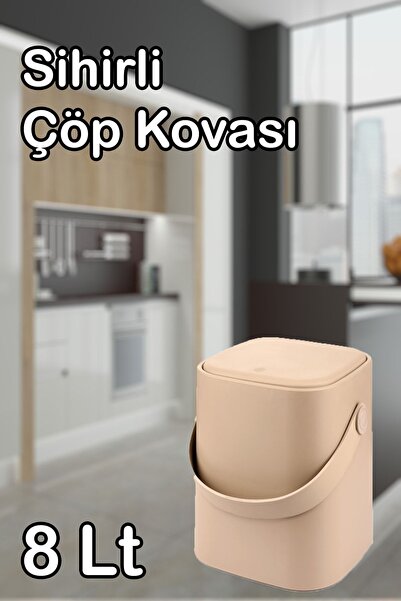 Calke Tutma Saplı Iç Kovalı Tezgah Üst Mutfak Çöp Kovası 8 Lt Latte