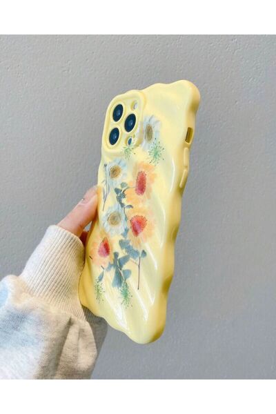 FİŞNEİLETİŞİM İPHONE 14 PROMAX UYUMLU ÇİÇEK DESENLİ SARI KILIF