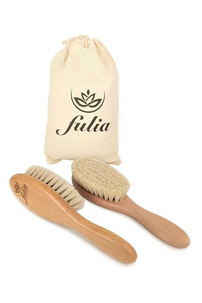 Fulia Maxi Size Natural Goat Hair Baby Hair Brush and Natural Wooden Comb Set of 2