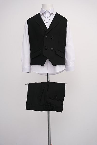 Micio Boy's Black Vest and Trousers - Dobby Design