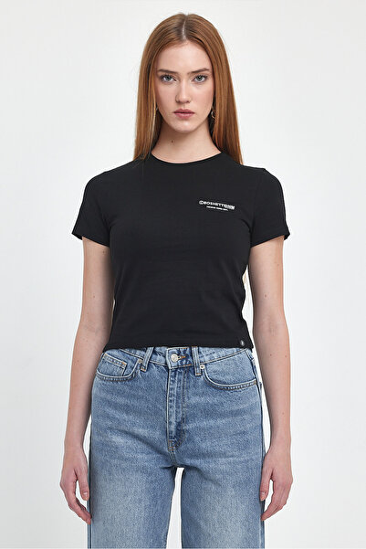 BOSHETTI Kadın Relaxed Crop T-shirt Logo Dizayn %100 Pamuklu 1705