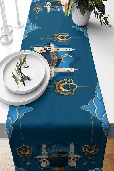 on the clouds Țesătură rezistentă la pete cu model Crescent Ramadan - Runner de masă pentru bucătărie pentru sufragerie