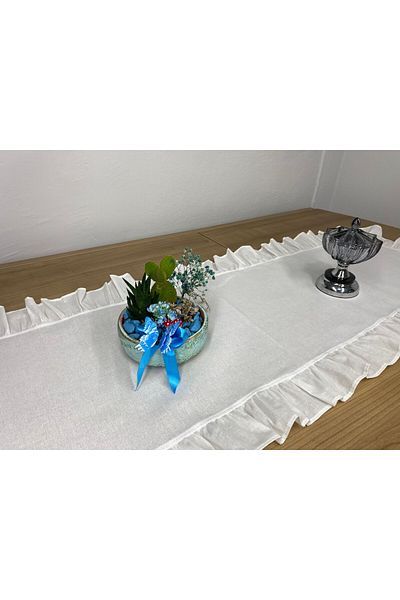 LILYUM Αρχική 100% βαμβακερό ακατέργαστο λινό Frilly Runner 40x140 cm Λευκό