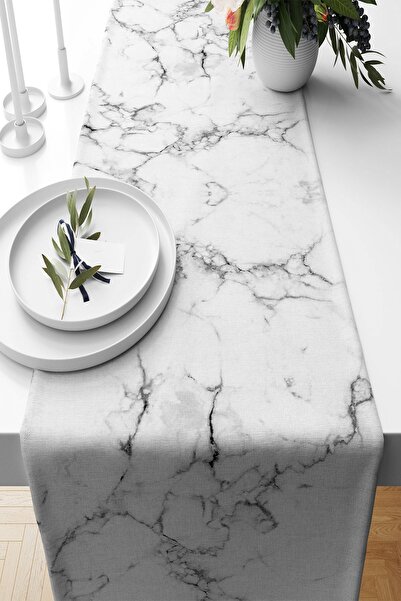 Pelangi قماش مقاوم للبقع منقوش بالرخام الأبيض - مفرش طاولة مطبخ لغرفة المعيشة