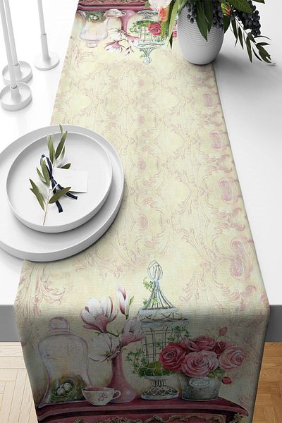 on the clouds Μπεζ βάζο - Vintage Rose Classic Stain Runner, Διαφορετικά μοντέλα Ranır για τραπέζι κουζίνας σαλονιού