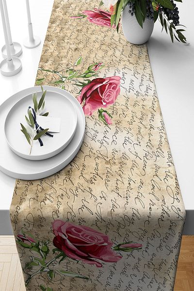 on the clouds Vintage Rose Pattern Stain Runner - Ανθεκτικό ύφασμα, Τραπέζι κουζίνας σαλονιού, διαφορετικά μοντέλα Ranır