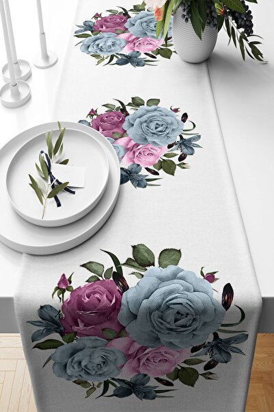 Pelangi Renkli Çiçek Buketi Gülü Leke Tutmaz Kumaş Salon Mutfak Masa Değişik ...