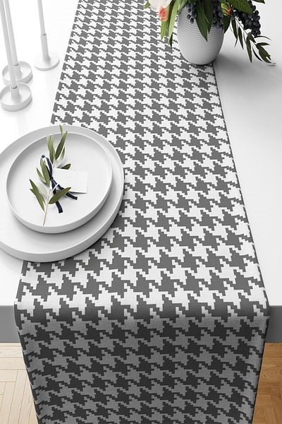 on the clouds Tutmaz Fabric Grey Houndstooth - Τραπέζι Κουζίνας Σαλονιού Μοντέλα Runner