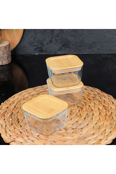 MİEN Mien 6 Pieces Vacuum Square Breakfast Bowl with Bamboo Lids