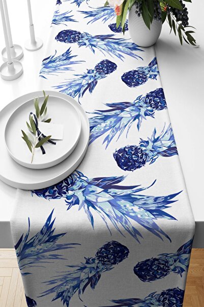 Pelangi Mavi Ananas Desen Leke Tutmaz Kumaş Salon Mutfak Masa Değişik Ranır M...