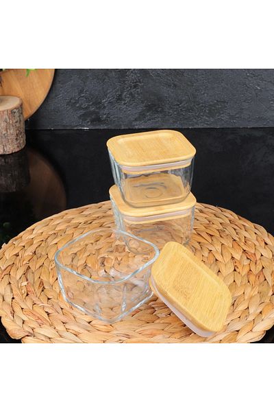 MİEN Mien 6 Pieces Vacuum Square Breakfast Bowl with Bamboo Lids