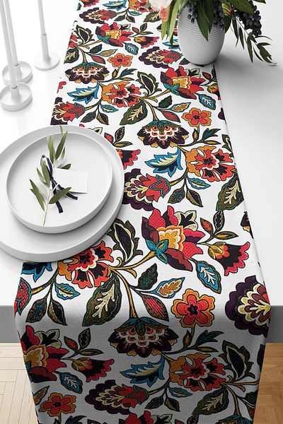 on the clouds Floral Pattern Colorful Embroidery - Stain Resistant Fabric Runner, for Living Room and Kitchen Table