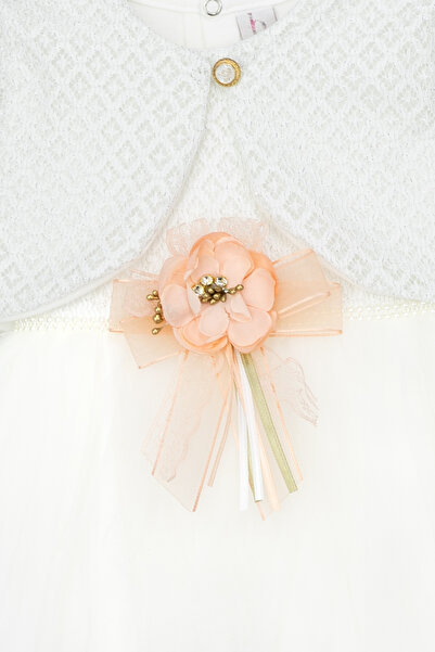 Oppland Kız Çocuk Pamuklu Kumaş Baklava Simli Bolerolu Elbise Yuvarlak Yaka Astarlı Şifon Etekli