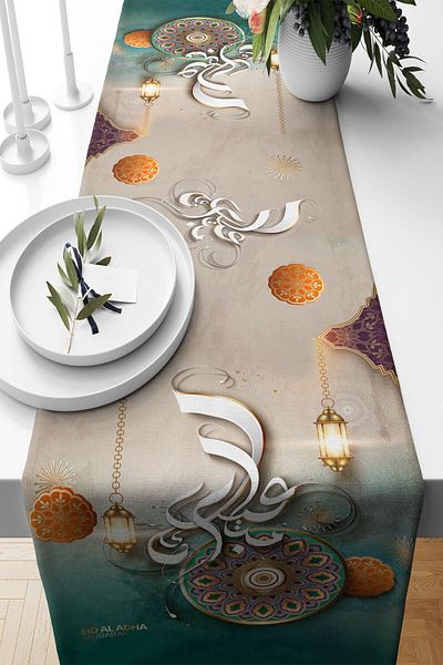 on the clouds Eid Mubarak Ramadan Lantern Crescent - Tesatura rezistenta la pete Camera de zi Bucatarie Masa Runner