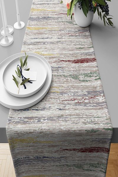 Pelangi Stain Resistant Gray Patterned Living Room Kitchen Table Runner - Different Ranir Models
