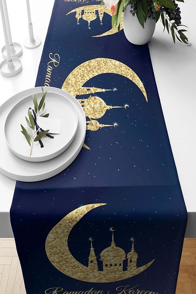 on the clouds Navy Blue Ramadan Kareem - Τραπέζι κουζίνας σαλονιού από ύφασμα