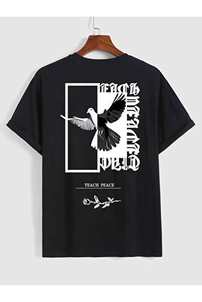 NoVibe Tricou cu mânecă scurtă unisex imprimat Teach Peace - 100% bumbac