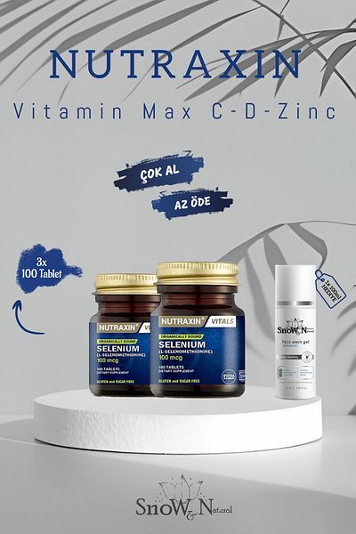 Nutraxin Selenium 100 Mcg Tablet - 2 Pieces + Facial Cleanser Gel 100ml