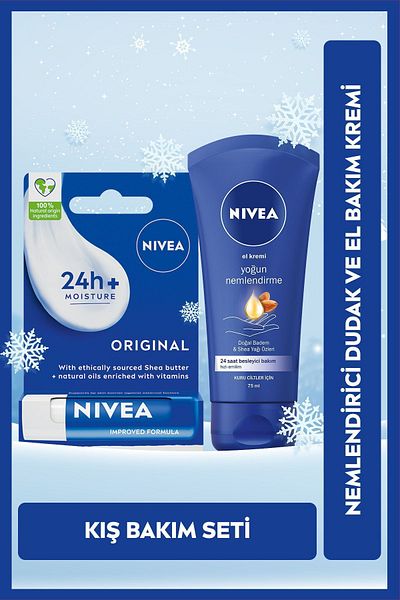 NIVEA 75ml Intensive Moisturizing Hand Cream - Original Lip Cream 4.8gr Gift