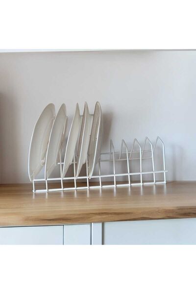 EceAksesuar Ράφι πιάτων - Organizer καπακιού κατσαρόλας - Σταγόνα στεγνώματος πιάτων - Λευκή βάση 10 θέσεων