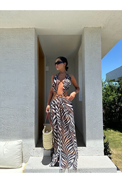 atn store Boby Moda -- Zebra Baskılı Şifon Pareo Elbise