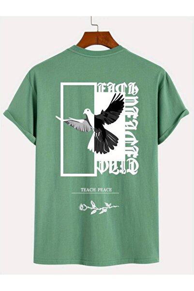 NoVibe تي شيرت بأكمام قصيرة مطبوع للجنسين من Teach Peace - 100% قطن